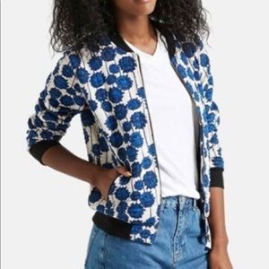 Blue Floral Pattern Topshop Bomber Jacket
